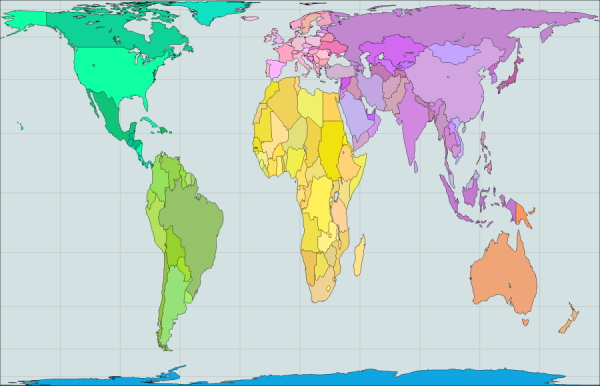 The counties of the world in area fidelity projection
