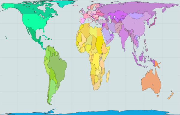 Die Lnder der Erde in flchentreuer Projektion